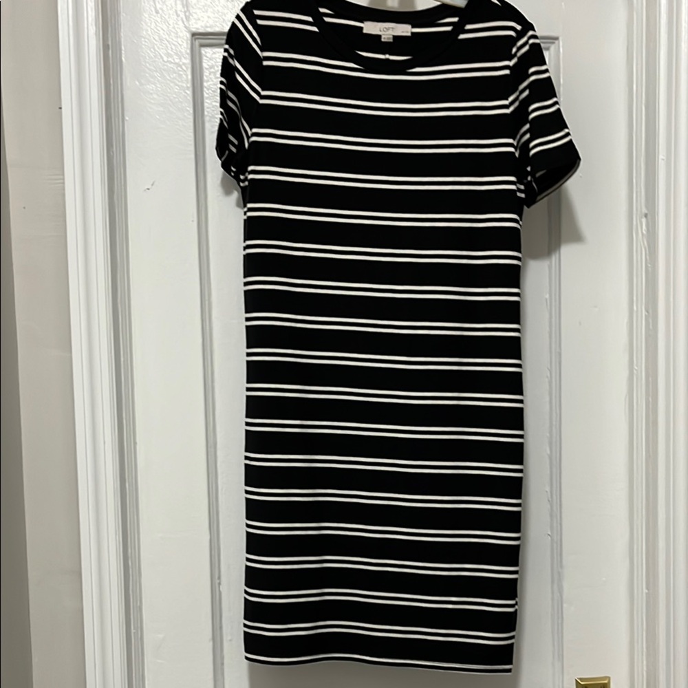 LOFT Black and White Striped Dress